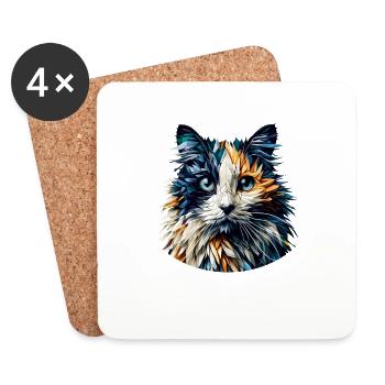 Polygone Art Balinais Chat Siamois à poil long - Dessous de verre (lot de 4) - blanc - Devant