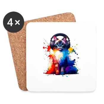 Splash Art Kopfhörer Balinesische Katze Langhaar - Untersetzer (4er-Set) - Weiß - Vorne
