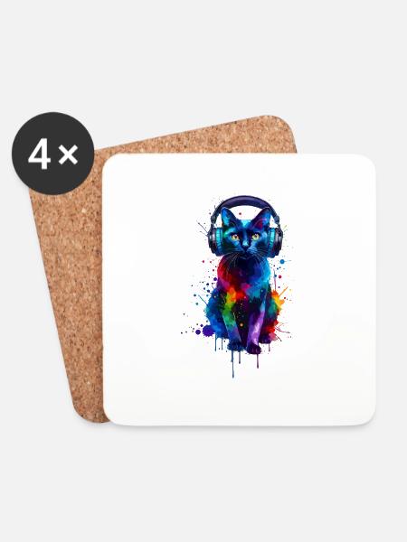 Bunte Splash Art Kopfhörer Bombay Katze - Untersetzer (4er-Set) - Weiß