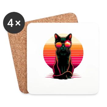Lunettes de soleil rétro coucher de soleil Bombay Cat - Dessous de verre (lot de 4) - blanc - Devant