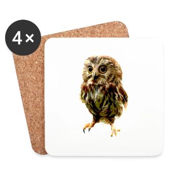 Bébé hibou mignon grands yeux prédateur d’oiseaux nocturnes - Dessous de verre (lot de 4) - blanc - Devant