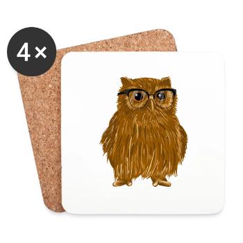 Eule mit Brille Regelmäßiger nachtaktiver Raubvogel - Untersetzer (4er-Set) - Weiß - Vorne