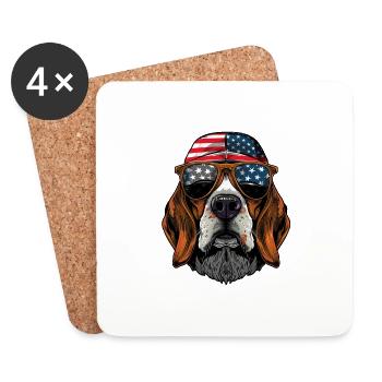Beagle Dog with American Sunglasses - Coasters (set of 4) - white - Front
