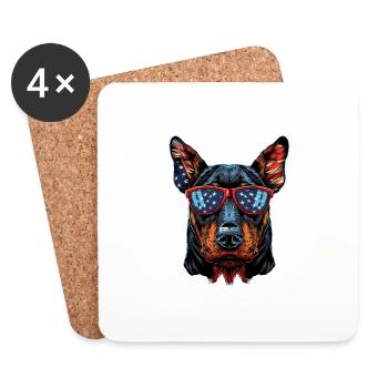 Doberman Pinscher with American Sunglasses - Untersetzer (4er-Set) - Weiß - Vorne