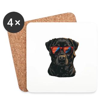Labrador Retriever avec lunettes de soleil américaines - Dessous de verre (lot de 4) - blanc - Devant