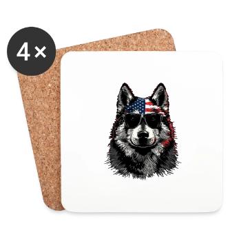 Husky sibérien avec lunettes de soleil américaines - Dessous de verre (lot de 4) - blanc - Devant
