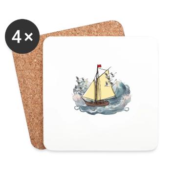 Ship Ships Sailing Ship Sailor Yolle Captain's Sea - Coasters (set of 4) - white - Front