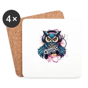 Improve your style with our gaming owl - Coasters (set of 4) - white - Front