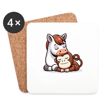Cuddling Horse And Monkey In Love - Untersetzer (4er-Set) - Weiß - Vorne