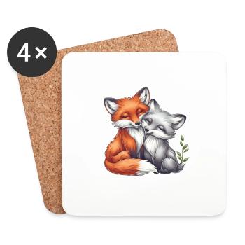 Couple de renards mignons faisant la sieste ensemble - Dessous de verre (lot de 4) - blanc - Devant
