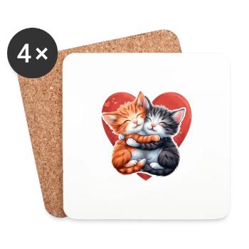Two Kittens Hugging Inside Heart - Coasters (set of 4) - white - Front