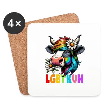 Vache LGBTQ Vaches Arc-en-ciel coloré Drôle de jeu de mots - Dessous de verre (lot de 4) - blanc - Devant