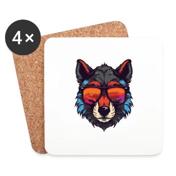 Wolf Cool Kopf Party - Untersetzer (4er-Set) - Weiß - Vorne