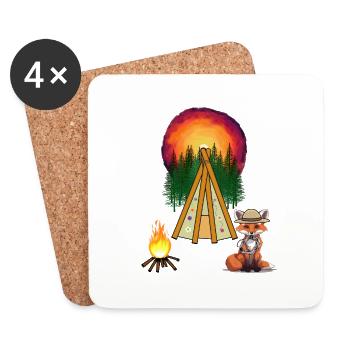 Tipi Lagerfeuer Wilder Westen Fuchs Wald Western - Untersetzer (4er-Set) - Weiß - Vorne