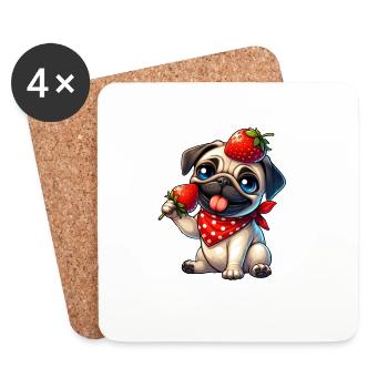Whimsical Dog Pug with Strawberry on Head Fruity - Coasters (set of 4) - white - Front
