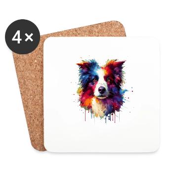 Colorful Splash Art Border Collie Border Collies - Coasters (set of 4) - white - Front