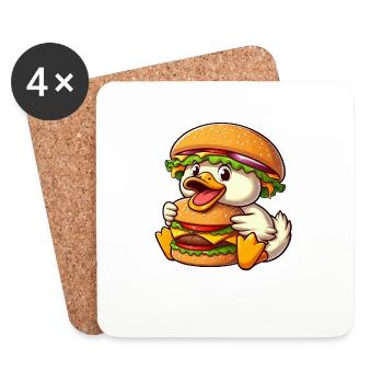 Fantaisiste canard cheeseburger chapeau fast-food dessin animé - Dessous de verre (lot de 4) - blanc - Devant