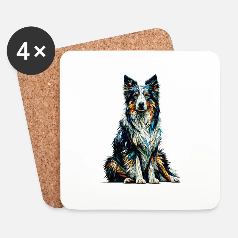 Polygon Art Border Collie Border Collies - Untersetzer (4er-Set) - Weiß