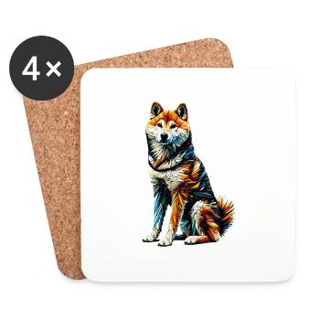 Art Polygonal Japonais Shiba Inu - Dessous de verre (lot de 4) - blanc - Devant