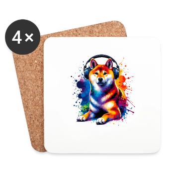 Bunte Splash Art Kopfhörer Japanisch Shiba Inu - Untersetzer (4er-Set) - Weiß - Vorne