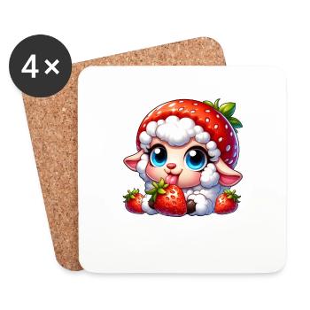 Mignon mouton agneau fraise fruit chapeau fantaisiste - Dessous de verre (lot de 4) - blanc - Devant