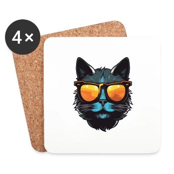 Fête Cat Cool Head - Dessous de verre (lot de 4) - blanc - Devant