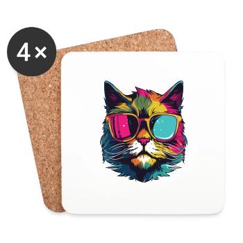 Katze Symbol Cool Kopf Party - Untersetzer (4er-Set) - Weiß - Vorne