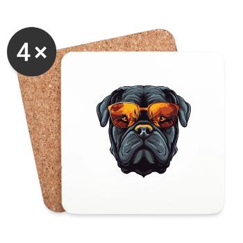 Mastiff Chien Cool Head Party - Dessous de verre (lot de 4) - blanc - Devant