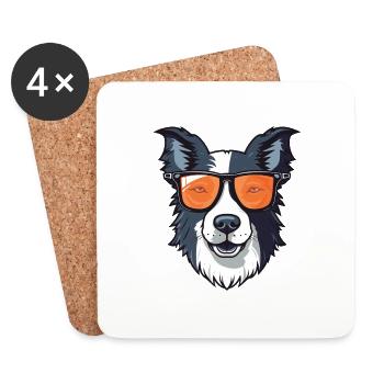 Border Collie Dog Cool Head Party - Coasters (set of 4) - white - Front