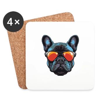 French Bulldog Dog Head - Coasters (set of 4) - white - Front