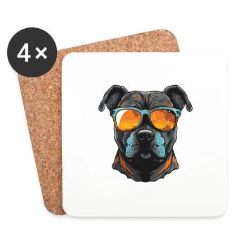 Portrait de chien Staffordshire Bull Terrier - Dessous de verre (lot de 4) - blanc - Devant
