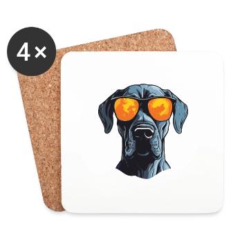 Dogue Allemand Chien Cool Head Party - Dessous de verre (lot de 4) - blanc - Devant