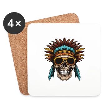 Crâne Apache Indien - Dessous de verre (lot de 4) - blanc - Devant