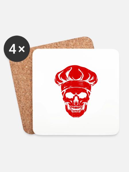 Cook Skull Skeleton Chef - Coasters (set of 4) - white
