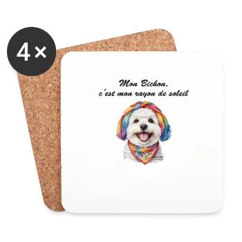 Bichon rayon de soleil - Dessous de verre (lot de 4) - blanc - Devant