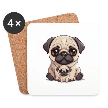 Carlin Chien Chiens Maman Enfant Bébé Chiens - Dessous de verre (lot de 4) - blanc - Devant