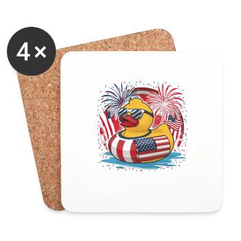 Patriotisches Gummi-Entchen amerikanischer Flagge - Untersetzer (4er-Set) - Weiß - Vorne