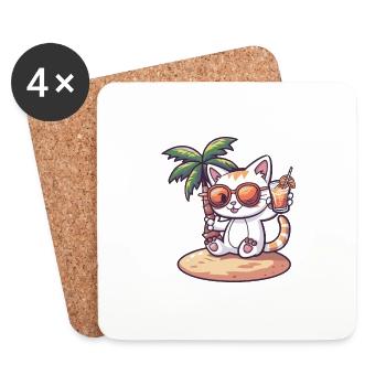 Cat Summer Beach Comic - Coasters (set of 4) - white - Front