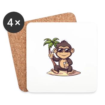 Affe Sommer Strand Comic - Untersetzer (4er-Set) - Weiß - Vorne