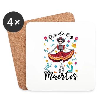 Dia De Los Muertos Halloween Blumen - Untersetzer (4er-Set) - Weiß - Vorne