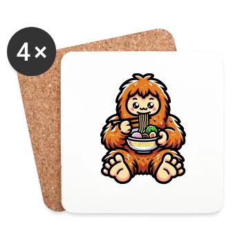 Bol de nouilles Kawaii Bigfoot Ramen - Dessous de verre (lot de 4) - blanc - Devant