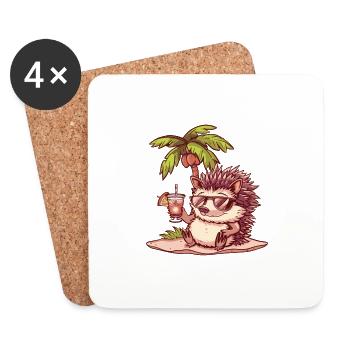 Igel Sommer Strand Comic - Untersetzer (4er-Set) - Weiß - Vorne