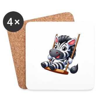 Süßes Zebra auf Schaukel Spielplatz Cartoon - Untersetzer (4er-Set) - Weiß - Vorne