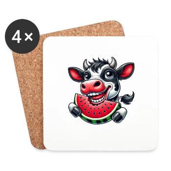 Cow Bull Bull with Watermelon Summery - Coasters (set of 4) - white - Front