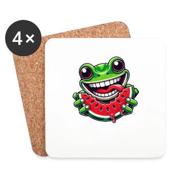 Grenouille à la pastèque Fruit d’été fruité - Dessous de verre (lot de 4) - blanc - Devant