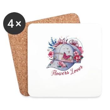 Stilvolle florale Mütze mit Schmetterlings Design - Untersetzer (4er-Set) - Weiß - Vorne