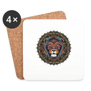 Lebendiges Löwen-Mandala künstlerische Symmetrie - Untersetzer (4er-Set) - Weiß - Vorne