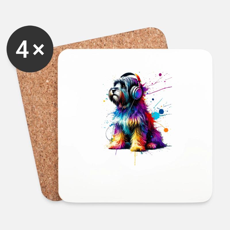 Bunte Splash Art Kopfhörer Tibetan Terrier - Untersetzer (4er-Set) - Weiß