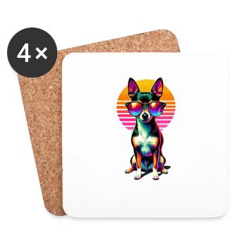 Lunettes de soleil rétro coucher de soleil jouet Fox Terrier Américain - Dessous de verre (lot de 4) - blanc - Devant