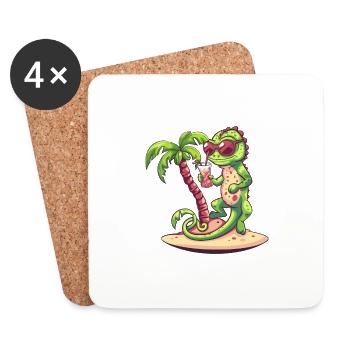 Chameleon Summer Beach Comic - Coasters (set of 4) - white - Front